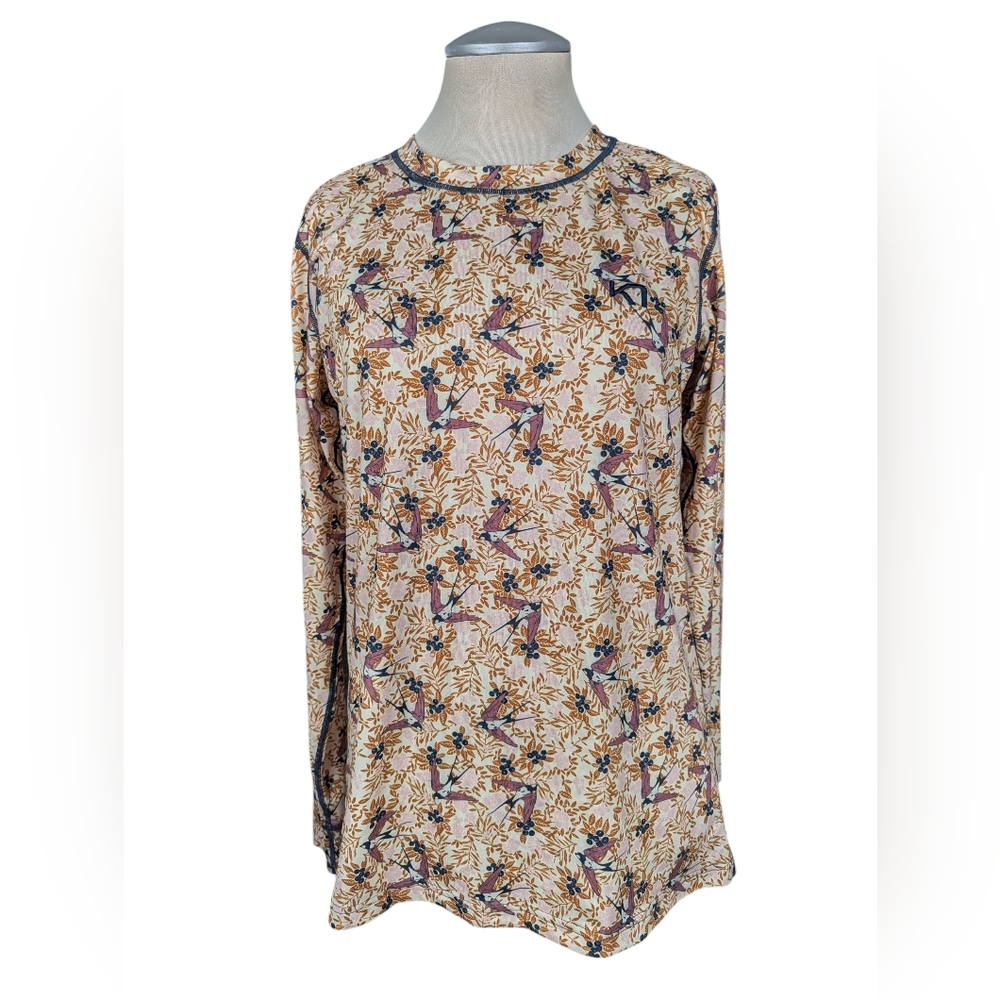 Kari Traa Fryd Base Layer - Rare Pattern - Berries & Swallow Design Gold, Navy